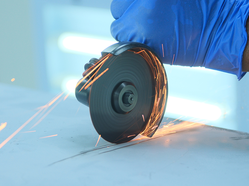 Close up of Hsutech angle grinder cutter head in use cutting application